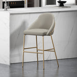 Gracie Metal Upholstered Barstool in Stone Gray and Gold