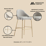 Gracie Metal Upholstered Barstool in Stone Gray and Gold