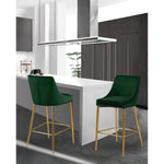 Karina Velvet Upholstered Counter Stool in Green