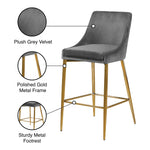 Karina Velvet Upholstered Counter Stool in Grey