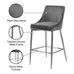 Karina Velvet Upholstered Counter Stool in Grey