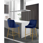 Karina Velvet Upholstered Counter Stool in Navy