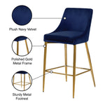 Karina Velvet Upholstered Counter Stool in Navy