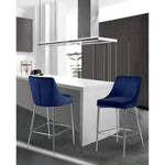 Karina Velvet Upholstered Counter Stool in Navy