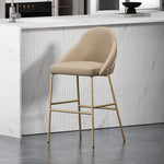 Gracie Metal Upholstered Barstool in Tan and Gold