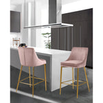 Karina Velvet Upholstered Counter Stool in Pink