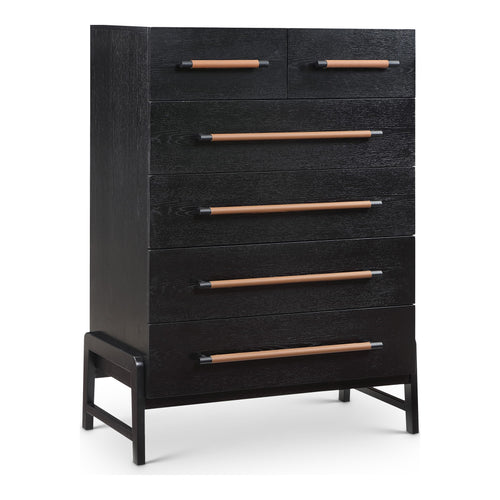 Kaya Oak Veneer And Vegan Leather Handle Chest in Black