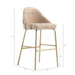 Gracie Metal Upholstered Barstool in Tan and Gold