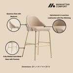 Gracie Metal Upholstered Barstool in Tan and Gold