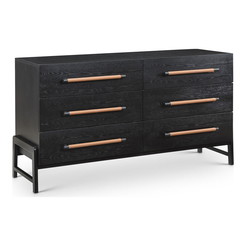 Kaya Oak Veneer And Vegan Leather Handle Dresser in Black
