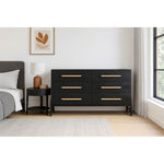 Kaya Oak Veneer And Vegan Leather Handle Dresser in Black