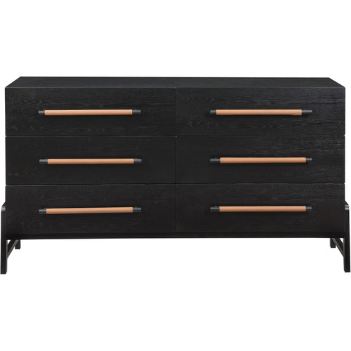 Kaya Oak Veneer And Vegan Leather Handle Dresser in Black