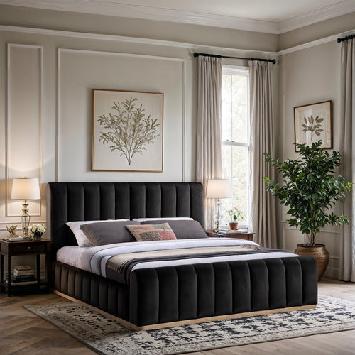 Amara Velvet Upholstered King Bed in Black