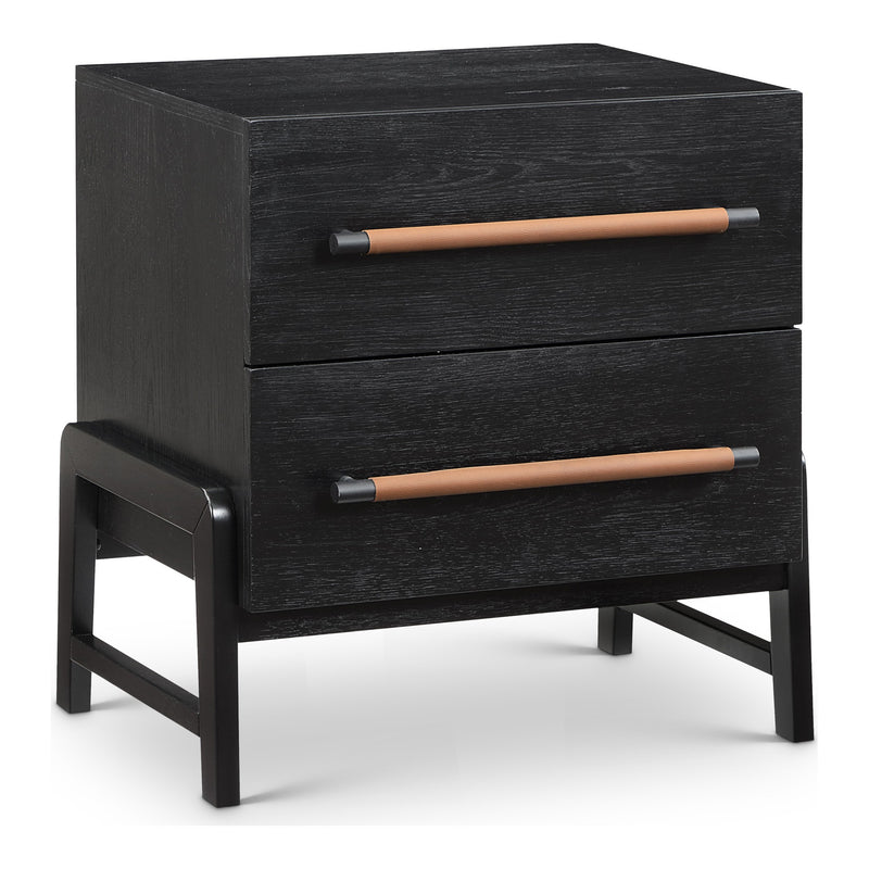 Kaya Oak Veneer And Vegan Leather Handle Nightstand in Black