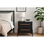 Kaya Oak Veneer And Vegan Leather Handle Nightstand in Black