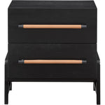 Kaya Oak Veneer And Vegan Leather Handle Nightstand in Black