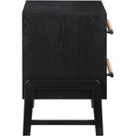 Kaya Oak Veneer And Vegan Leather Handle Nightstand in Black