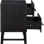Kaya Oak Veneer And Vegan Leather Handle Nightstand in Black