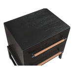 Kaya Oak Veneer And Vegan Leather Handle Nightstand in Black