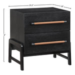 Kaya Oak Veneer And Vegan Leather Handle Nightstand in Black