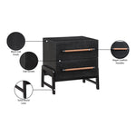 Kaya Oak Veneer And Vegan Leather Handle Nightstand in Black