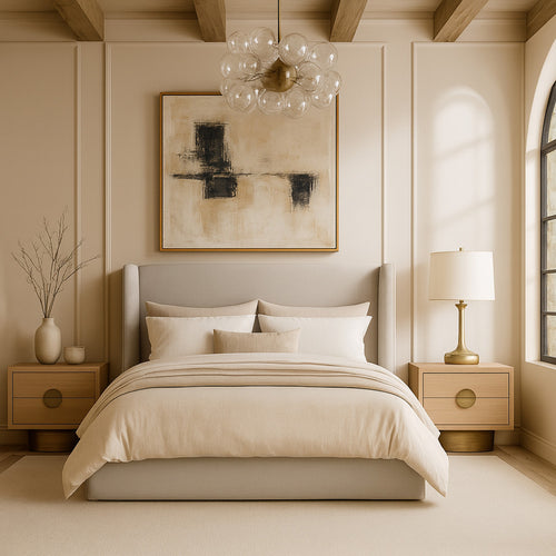 Kendall Linen Textured Fabric Upholstered Full Bed in Beige