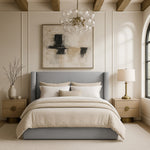Kendall Linen Textured Fabric Upholstered Full Bed in Grey