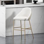 Gracie Metal Upholstered Barstool in White and Gold
