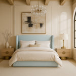 Kendall Linen Textured Fabric Upholstered Full Bed in Light Blue