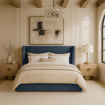 Kendall Linen Textured Fabric Upholstered Full Bed in Navy
