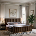 Amara Velvet Upholstered King Bed in Brown
