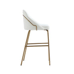 Gracie Metal Upholstered Barstool in White and Gold