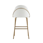 Gracie Metal Upholstered Barstool in White and Gold