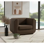 Kimora Linen Textured Fabric Upholstered Chair in Brown