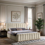 Amara Velvet Upholstered King Bed in Cream