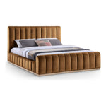 Amara Velvet Upholstered King Bed in Saddle
