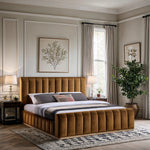 Amara Velvet Upholstered King Bed in Saddle