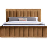 Amara Velvet Upholstered King Bed in Saddle