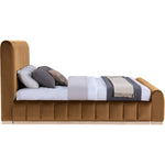 Amara Velvet Upholstered King Bed in Saddle