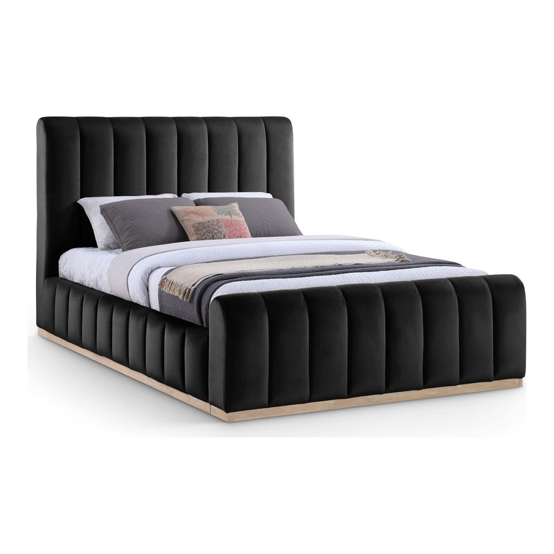Amara Velvet Upholstered Queen Bed in Black