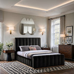 Amara Velvet Upholstered Queen Bed in Black