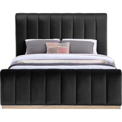 Amara Velvet Upholstered Queen Bed in Black