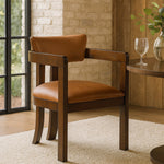 Lavrin Vegan Leather Upholstered Dining Arm Chair in Cognac