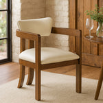 Lavrin Vegan Leather Upholstered Dining Arm Chair in Cream