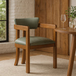 Lavrin Vegan Leather Upholstered Dining Arm Chair in Olive
