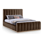 Amara Velvet Upholstered Queen Bed in Brown