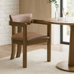 Lavrin Vegan Leather Upholstered Dining Arm Chair in Tan