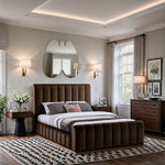 Amara Velvet Upholstered Queen Bed in Brown