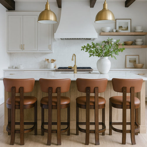 Lavrin Vegan Leather Upholstered Counter Stool in Cognac