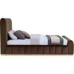 Amara Velvet Upholstered Queen Bed in Brown